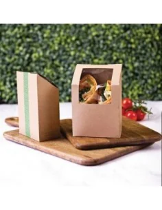Boîtes à wrap et tortilla kraft compostables avec fenêtre PLA Vegware 2