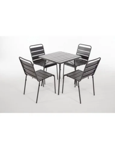 Chaise à lattes en acier Bolero grise lot de 4