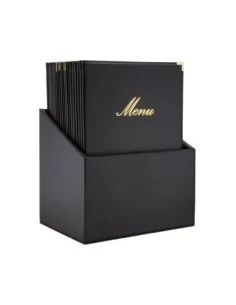 Boîte avec 20 protège-menus simili cuir A4x4 Securit Classic noirs