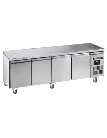 DESSERTE REFRIGEREE INOX. -2/+8°C.  4 PORTES 430X333 MM. SUR ROULETTES Ø 100MM Tension : 230V Mono - Puissance (en kW) : 0.78 L