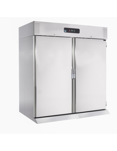 ARMOIRE REFRIGEREE INOX. 2 PORTES -2/+8°C  GROUPE LOGE POUR ECHELLE GN2/1 OU 600X400 MM ECHELLE NON INCLUSE. HAUTEUR MAX ECHELLE