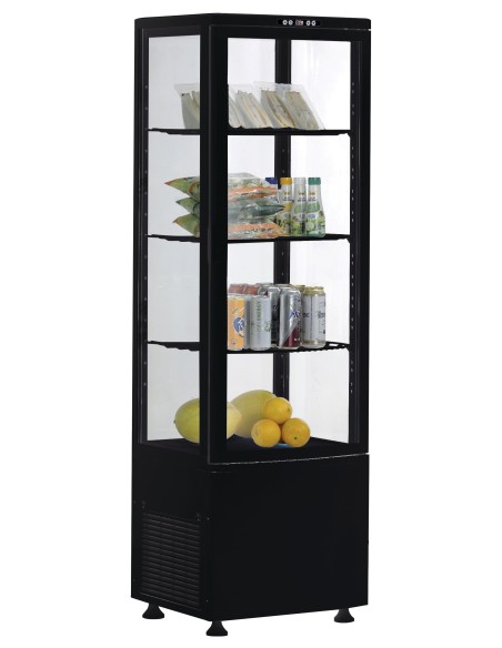 VITRINE REFRIGEREE NOIRE 235 LITRES 0/+12°C AVEC ECLAIRAGE. 3 GRILLES REGLABLES GAS R600A Tension : 230V Mono - Puissance (en kW