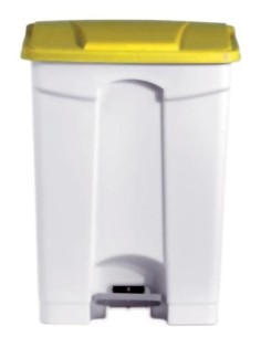 POUBELLE BLANCHE POLYPROPYLENE 90L COUVERCLE JAUNE...