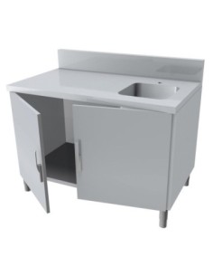 MEUBLE PLONGE.DESSUS INOX. 2P.COULISSANTES + 1 BAC A...