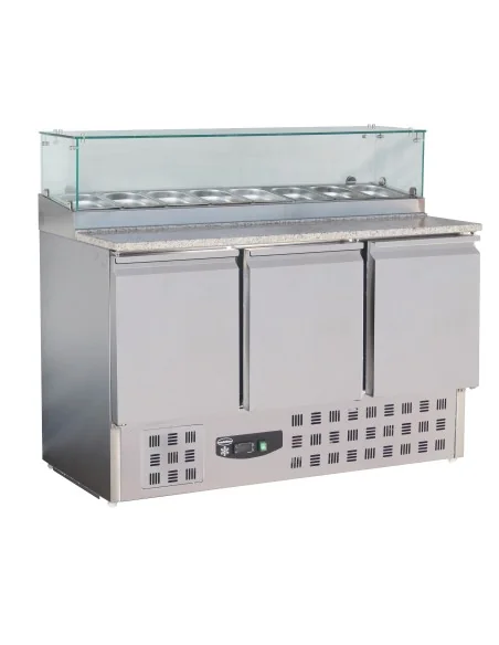 TABLE PRÉP POUR PIZZA AVEC VERRE 3 PORTES