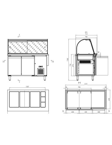 700 TABLE RÉFRIGÉRÉE AVEC VERRE 2 PORTES3X 1/1...
