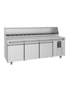 TABLE PRÉP POUR PIZZA 3 PORTES 13x 1/3GN RÉCIPIENT