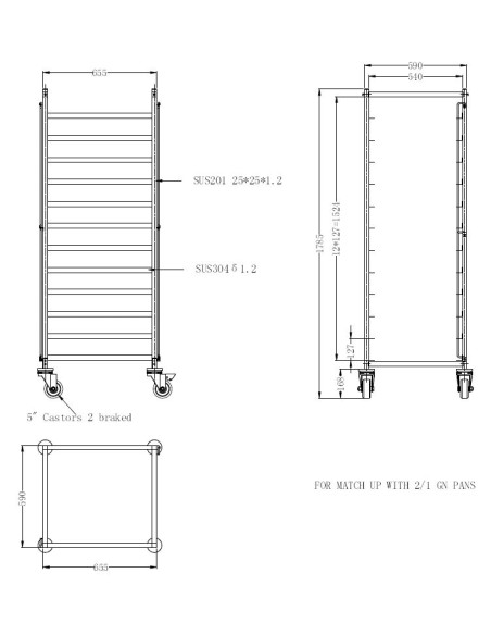 CHARIOTS DE DÉBRASSAGE DÉMONTABLE 2/1GN
