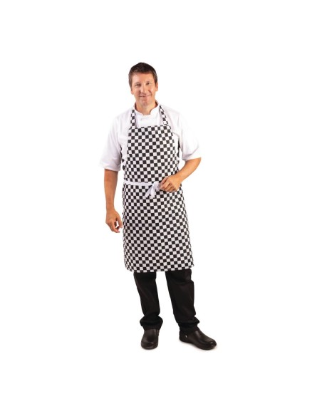 Tablier bavette Whites carreaux noirs et blancs - 71x97 cm