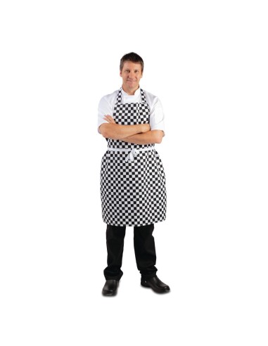 Tablier bavette Whites carreaux noirs et blancs - 71x97 cm