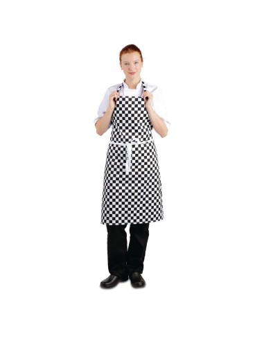 Tablier bavette Whites carreaux noirs et blancs - 71x97 cm