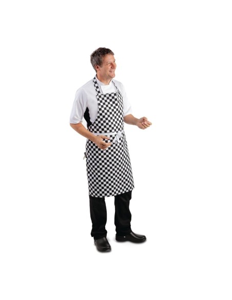 Tablier bavette Whites carreaux noirs et blancs - 71x97 cm
