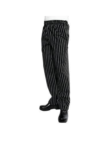 Pantalon mixte Baggy Chef Works rayé noir et blanc M