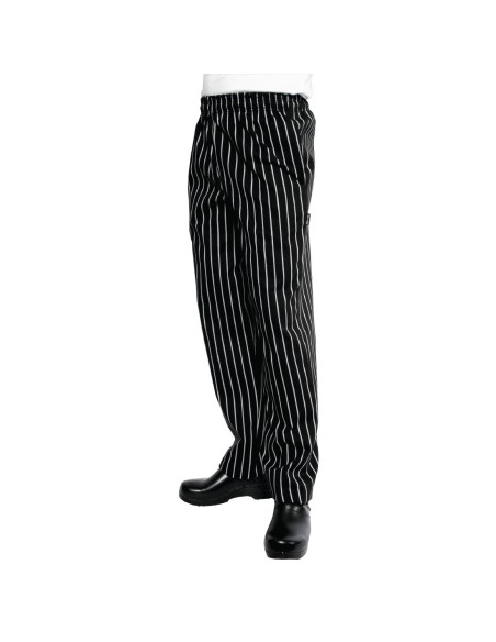 Pantalon mixte Baggy Chef Works rayé noir et blanc M