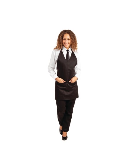 Tablier serveur col en V Whites noir - PolyCoton