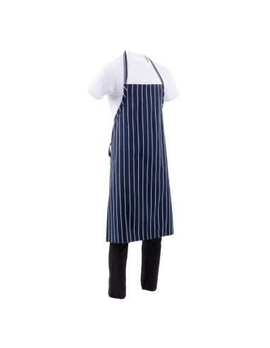 Tablier bavette Chef Works Premium rayures bleu marine - 94 cm