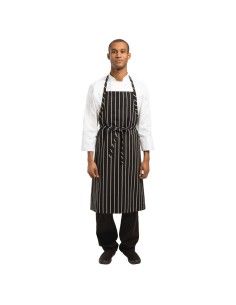 Tablier bavette tissé Chef Works Premium rayures noires et blanches 2
