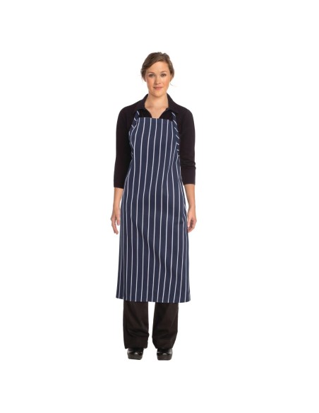 Tablier bavette Chef Works Premium rayures bleu marine - 94 cm