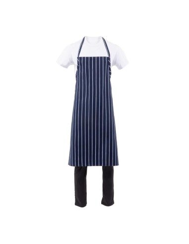 Tablier bavette Chef Works Premium rayures bleu marine - 94 cm