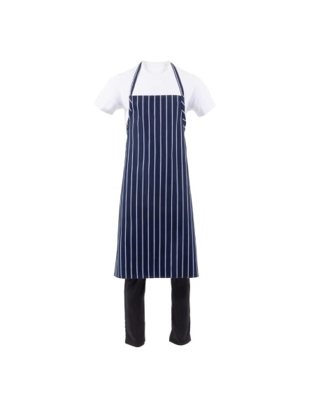Tablier bavette Chef Works Premium rayures bleu marine - 94 cm