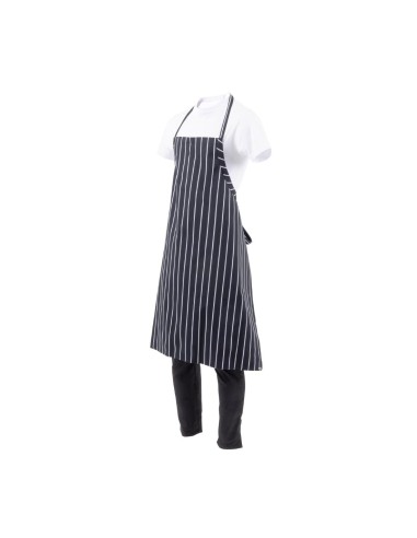 Tablier bavette tissé Chef Works Premium rayures noires et blanches