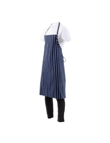 Tablier bavette Chef Works Premium rayures bleu marine - 94 cm