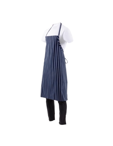 Tablier bavette Chef Works Premium rayures bleu marine - 94 cm