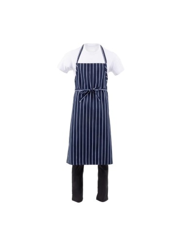 Tablier bavette Chef Works Premium rayures bleu marine - 94 cm