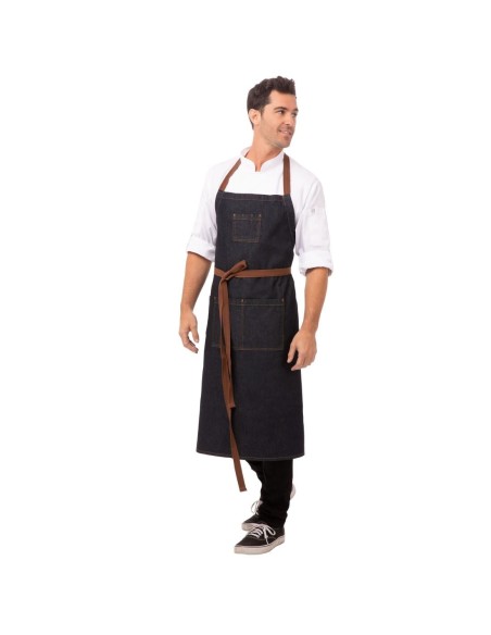 Tablier bavette Chef Works Urban Memphis bleu - 100% coton