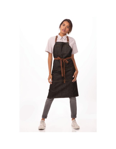Tablier bavette noir Memphis Chef Works - 100% coton