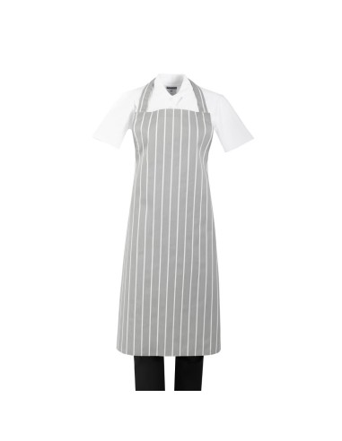 Tablier bavette rayé gris et blanc Whites - 950 mm