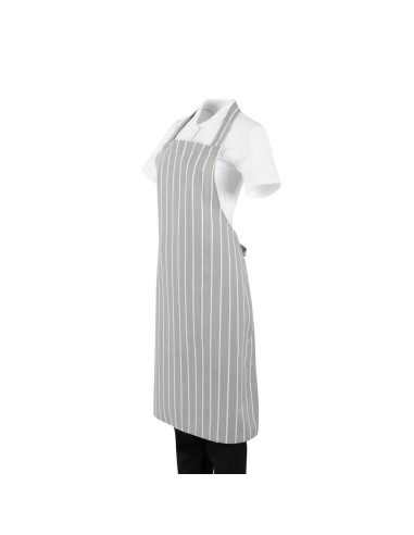 Tablier bavette rayé gris et blanc Whites - 950 mm