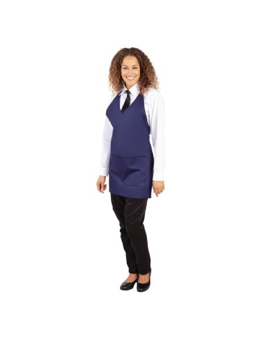 Tablier serveur col V Whites bleu marine - 838x698 mm