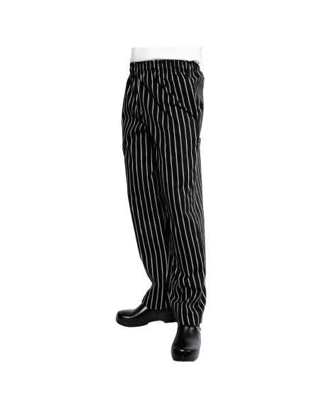 Pantalon de cuisine mixte Baggy Chef Works rayé noir et blanc S
