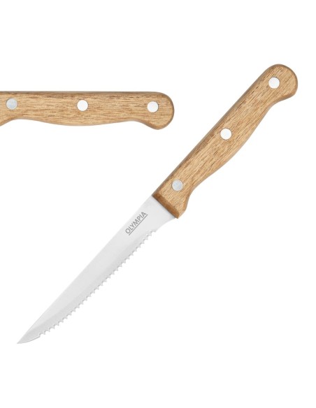 Couteaux à steak en bois d'acacia 113 mm - lot de 12 Olympia