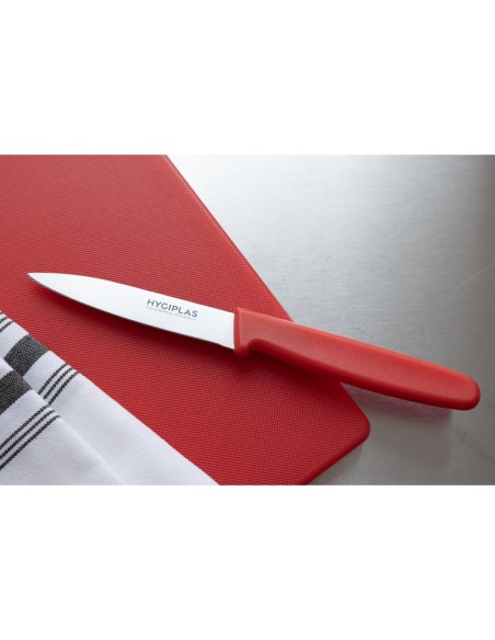Couteau d'office Hygiplas rouge 75 mm - découpe viande crue