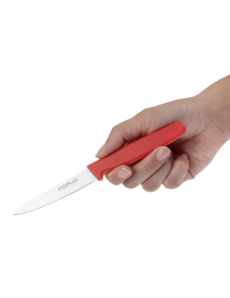 Couteau d'office Hygiplas rouge 75 mm - découpe viande crue