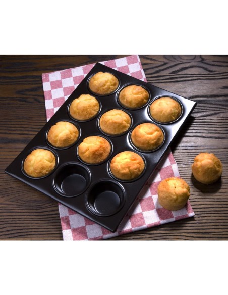 Plaque antiadhésive 12 moules à muffins Vogue - Aluminium noir