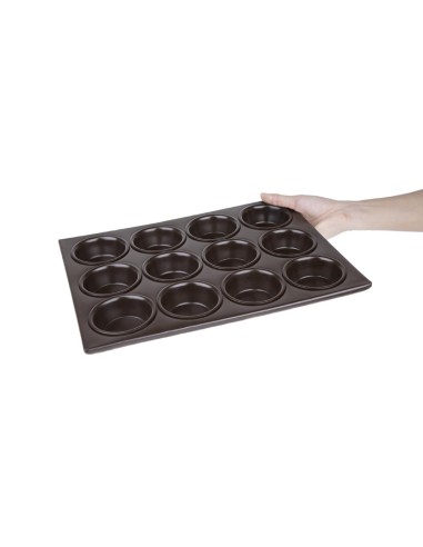 Plaque antiadhésive 12 moules à muffins Vogue - Aluminium noir