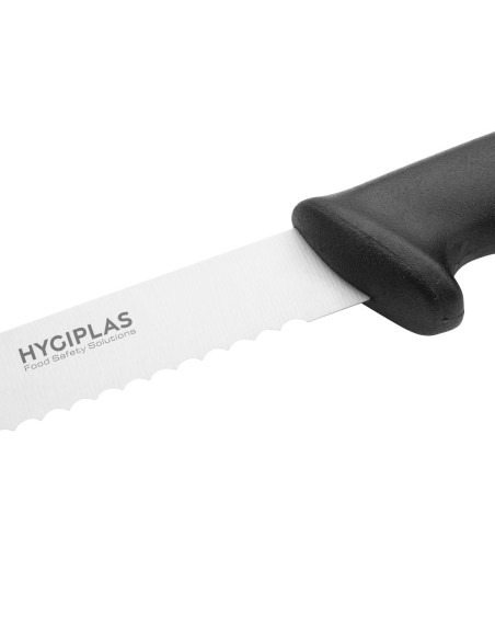 Couteau à trancher denté Hygiplas noir 248 mm