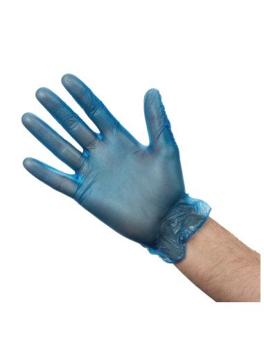 Gants alimentaires vinyle poudré Hygiplas bleus M - 100 pcs