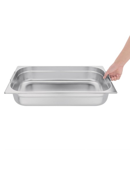 Bac GN 1/1 inox Vogue 100mm - Poignées pratiques