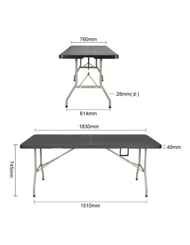 Table pliable Bolero noire 182 cm - CHR