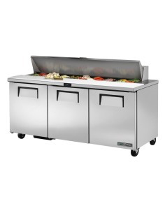 Comptoir préparation 3 portes 538L True GN 1/6 - Inox