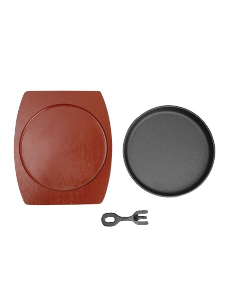 Plat de service en fonte rond Olympia avec support bois - 220 mm