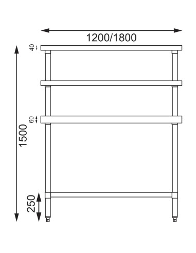 Table inox Vogue 1800mm avec 2 étagères supérieures
