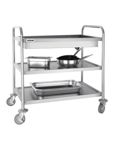 Chariot de débarrassage inox Vogue 3 niveaux - 40 kg