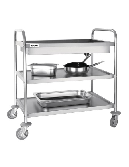 Chariot de débarrassage inox Vogue 3 niveaux - 40 kg