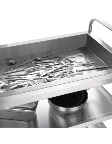 Chariot de débarrassage inox Vogue 3 niveaux - 40 kg