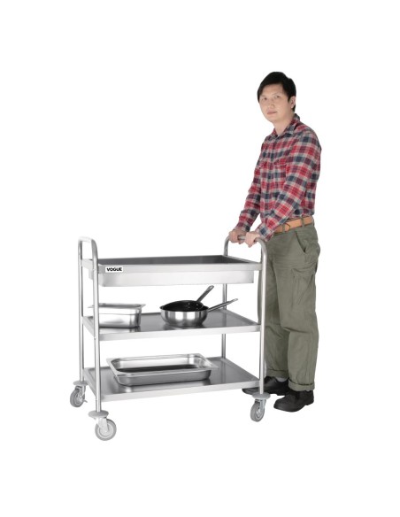 Chariot de débarrassage inox Vogue 3 niveaux - 40 kg